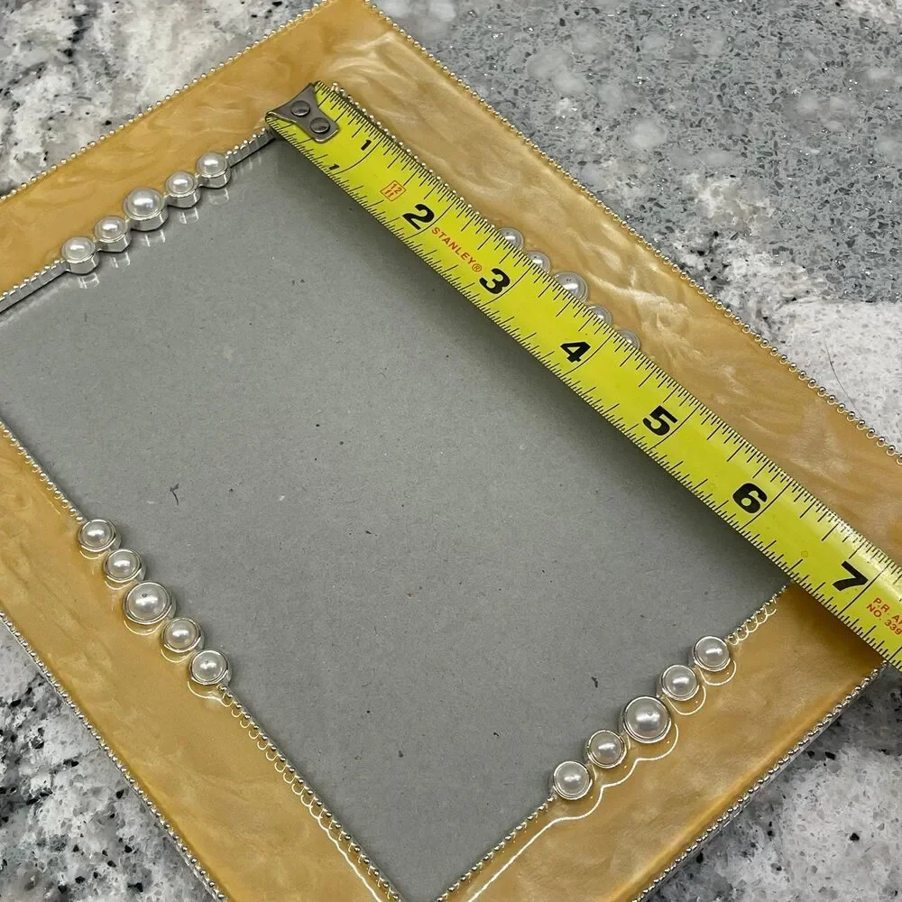 Astor Lane Picture Frame Yellow Enamel Finish w/ Pearl Embellishments 5x7